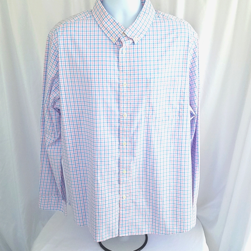 Goodfellow & Co Men's Peach and Blue Plaid Long Sleeve Button Shirt Size XXL